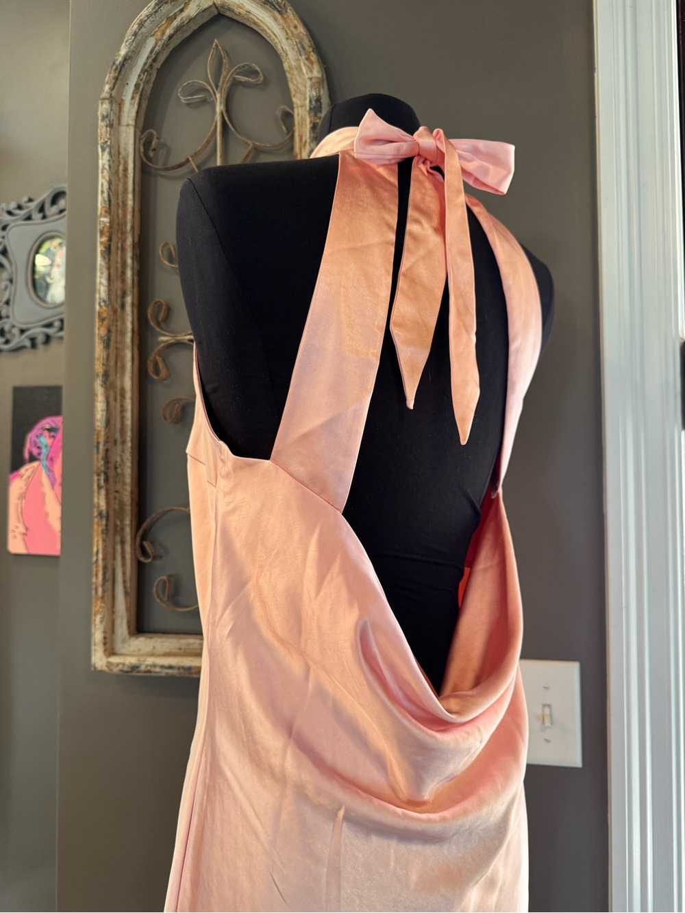 The Vintage Shop Blush Halter Backless Satin Dress